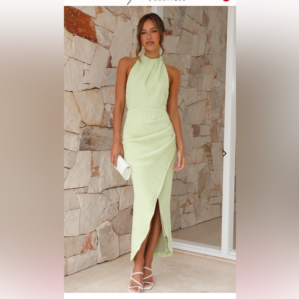 TOPERTH GREEN ELEGANT PLEATED ASYMMETRICAL FRONT MAXI DRESS